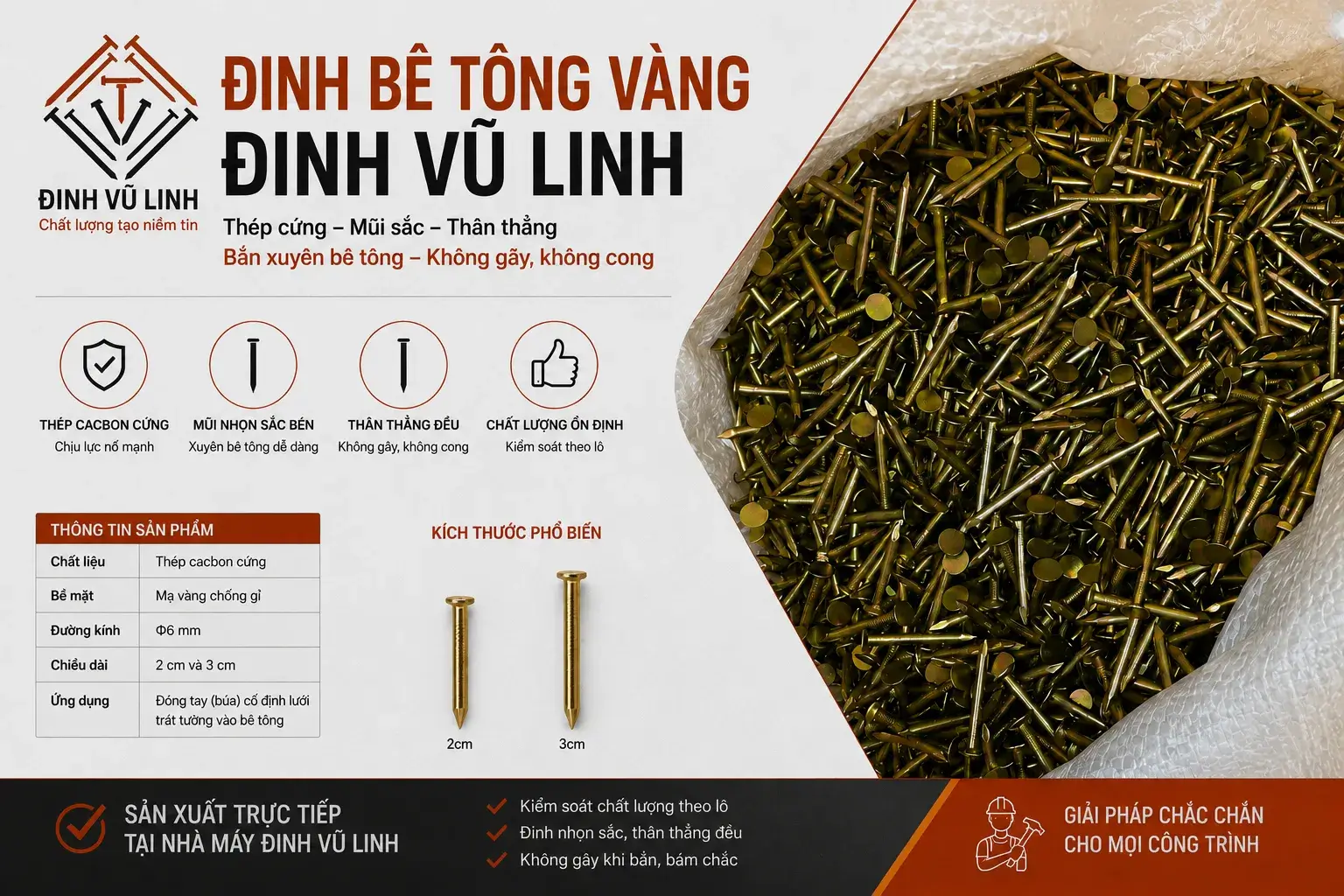 đinh vàng 2 phân